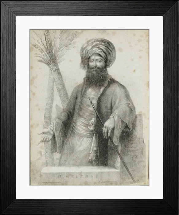 Framed Print : Giovanni Battista Belzoni (1778-1823) Frontispiece from Narrative of the Operations and Recent Disco Artist: Anonymous Framed Print : Giovanni Battista Belzoni (1778-1823) Frontispiece from Narrative of the Operations and Recent Disco Artist: Anonymous