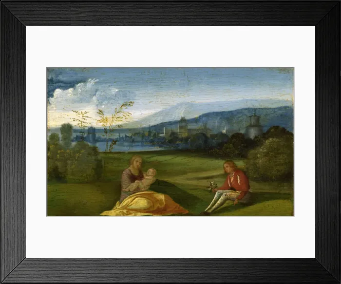 Framed Print : Idyllic pastoral landscape, Late 15th cen. Artist: Giorgione (1476-1510) Framed Print : Idyllic pastoral landscape, Late 15th cen. Artist: Giorgione (1476-1510)