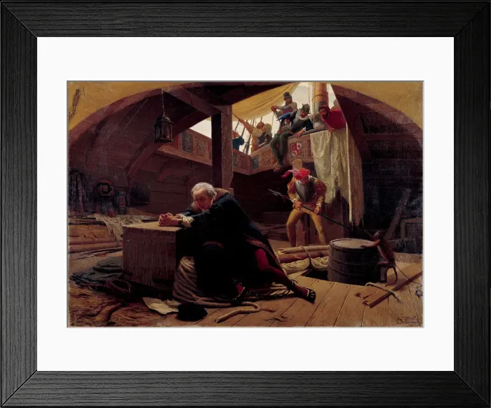 Framed Print : Christopher Columbus returned from America (Christopher Columbus in chains), 1863. Artist: Delleani, Lorenzo (1840-1908) Framed Print : Christopher Columbus returned from America (Christopher Columbus in chains), 1863. Artist: Delleani, Lorenzo (1840-1908)