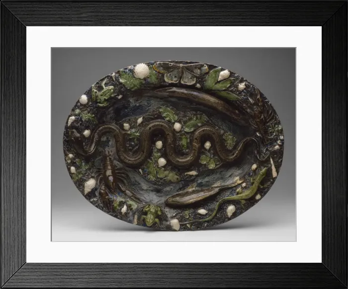 Framed Print : Rustic Ware: Dish with Animal and Plant Ornaments, Second half of the16th cen. Artist: Palissy, Bernard (1510-1589 / 90) Framed Print : Rustic Ware: Dish with Animal and Plant Ornaments, Second half of the16th cen. Artist: Palissy, Bernard (1510-1589 / 90)