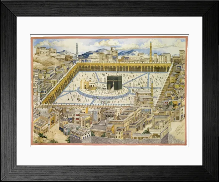Framed Print : View of the Ka aba and surrounding buildings in Mecca, Second Half of the 19th cen. Artist: Mahmud (?-1893 / 4) Framed Print : View of the Ka aba and surrounding buildings in Mecca, Second Half of the 19th cen. Artist: Mahmud (?-1893 / 4)