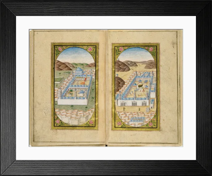Framed Print : Al-Masjid al-Nabawi and Masjid al-Haram, 1783. Artist: Halimi, Mustafa (active 1770-1800) Framed Print : Al-Masjid al-Nabawi and Masjid al-Haram, 1783. Artist: Halimi, Mustafa (active 1770-1800)