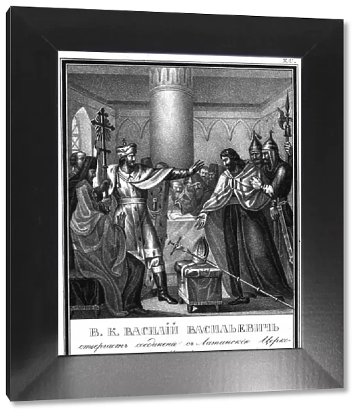 Grand Prince Vasily Vasiliyevich rejects connection with the Latin Church. 1440 (From Illustrated K Artist: Chorikov, Boris Artemyevich (1802-1866)