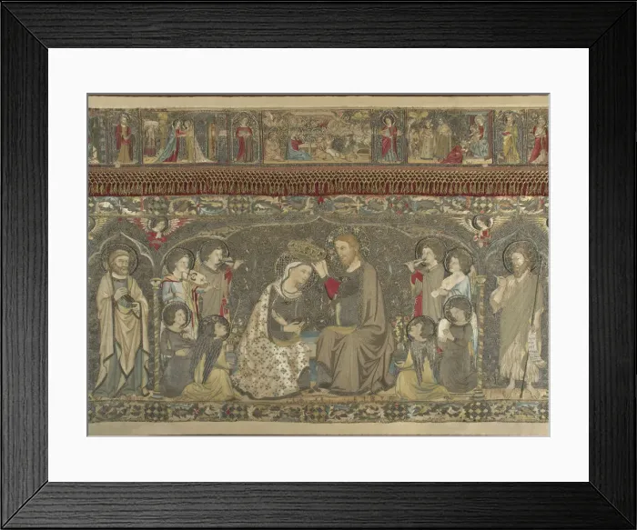 Framed Print : The Coronation of the Virgin between eight Angels and fourteen Saints (Ecclesiastical embroidery), 1 Artist: Cambi, Jacopo (active ca 1336) Framed Print : The Coronation of the Virgin between eight Angels and fourteen Saints (Ecclesiastical embroidery), 1 Artist: Cambi, Jacopo (active ca 1336)