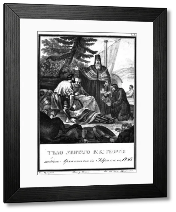 Framed Print : Bishop Kirill of Rostov founds the beheaded body of Georgy Vsevolodovich. 1238 (From Illustrated Ka Artist: Chorikov, Boris Artemyevich (1802-1866) Framed Print : Bishop Kirill of Rostov founds the beheaded body of Georgy Vsevolodovich. 1238 (From Illustrated Ka Artist: Chorikov, Boris Artemyevich (1802-1866)