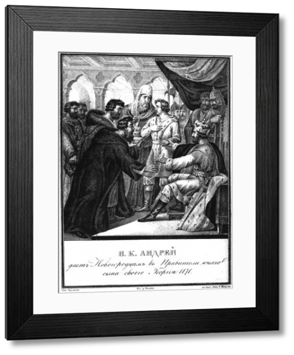 Framed Print : Andrei Bogolyubsky gave the rule over Novgorod to his son Georgy. 1171 (From Illustrated Karamzin) Artist: Chorikov, Boris Artemyevich (1802-1866) Framed Print : Andrei Bogolyubsky gave the rule over Novgorod to his son Georgy. 1171 (From Illustrated Karamzin) Artist: Chorikov, Boris Artemyevich (1802-1866)