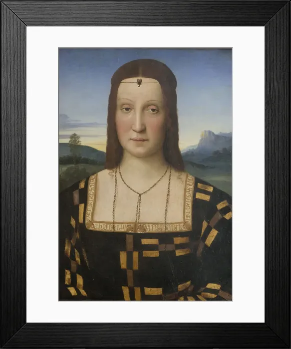 Framed Print : Portrait of Elisabetta Gonzaga (1471-1526). Artist: Raphael (1483-1520) Framed Print : Portrait of Elisabetta Gonzaga (1471-1526). Artist: Raphael (1483-1520)
