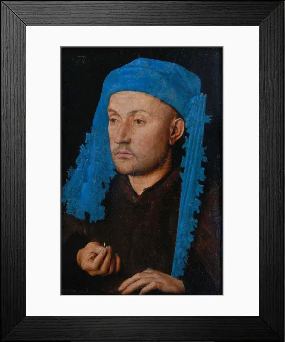 Framed Print : Portrait of a man with a blue chaperon (Man with Ring). Artist: Eyck, Jan van (1390-1441) Framed Print : Portrait of a man with a blue chaperon (Man with Ring). Artist: Eyck, Jan van (1390-1441)
