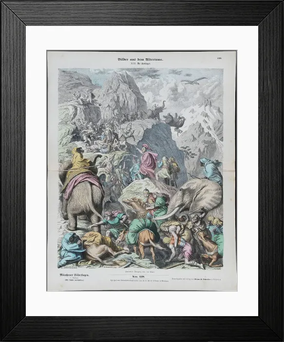 Framed Print : Hannibal Crosses the Alps (from Munchener Bilderbogen). Artist: Leutemann, Gottlob Heinrich (1824-1905) Framed Print : Hannibal Crosses the Alps (from Munchener Bilderbogen). Artist: Leutemann, Gottlob Heinrich (1824-1905)