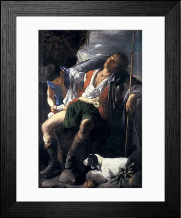 Framed Print : Saint Roch Comforted by an Angel. Artist: Saraceni, Carlo (1579-1620) Framed Print : Saint Roch Comforted by an Angel. Artist: Saraceni, Carlo (1579-1620)