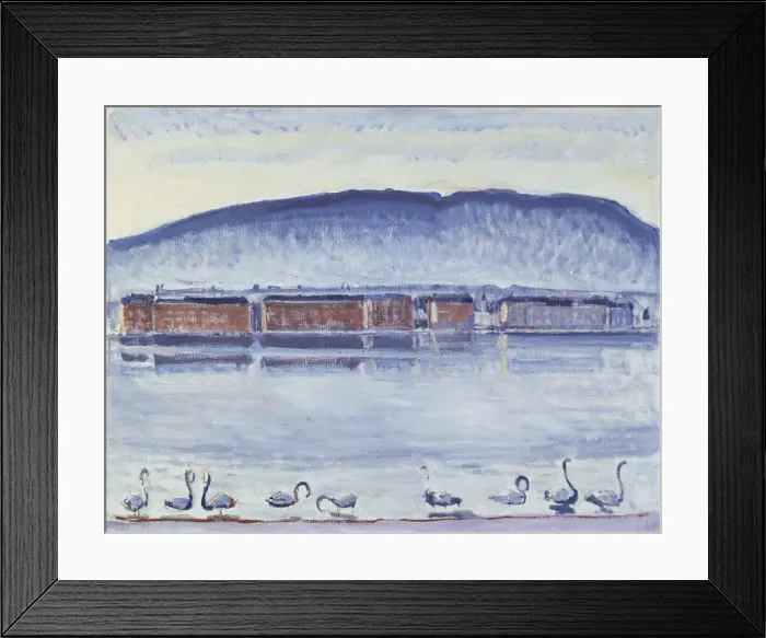 Framed Print : Lake Geneva with Mont Saleve and Swans. Artist: Hodler, Ferdinand (1853-1918) Framed Print : Lake Geneva with Mont Saleve and Swans. Artist: Hodler, Ferdinand (1853-1918)