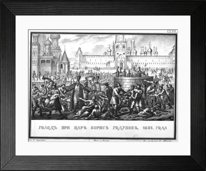 Framed Print : Famine during the reign of Boris Godunov (From Illustrated Karamzin), 1836. Artist: Chorikov, Boris Artemyevich (1802-1866) Framed Print : Famine during the reign of Boris Godunov (From Illustrated Karamzin), 1836. Artist: Chorikov, Boris Artemyevich (1802-1866)