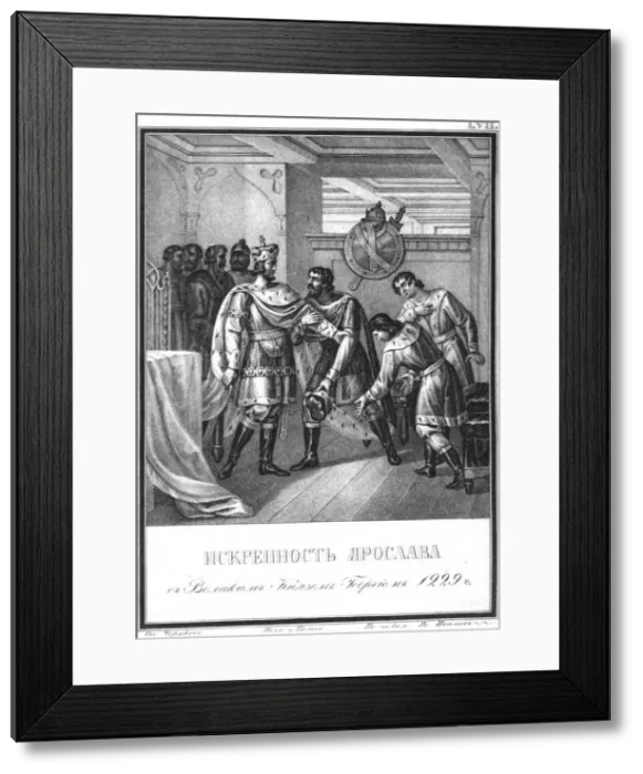 Framed Print : The sincerity of Yaroslav to Georgy Vsevolodovich. 1229 (From Illustrated Karamzin), 1836. Artist: Chorikov, Boris Artemyevich (1802-1866)