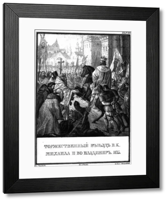 Framed Print : Arrival of Mikhail II Yuryevich in Vladimir. 1175 (From Illustrated Karamzin), 1836. Artist: Chorikov, Boris Artemyevich (1802-1866) Framed Print : Arrival of Mikhail II Yuryevich in Vladimir. 1175 (From Illustrated Karamzin), 1836. Artist: Chorikov, Boris Artemyevich (1802-1866)