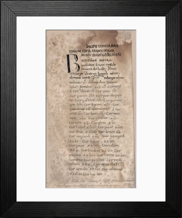 Framed Print : Historia Brittonum by Nennius. First page of manuscript, 11th century. Artist: Anonymous master Framed Print : Historia Brittonum by Nennius. First page of manuscript, 11th century. Artist: Anonymous master