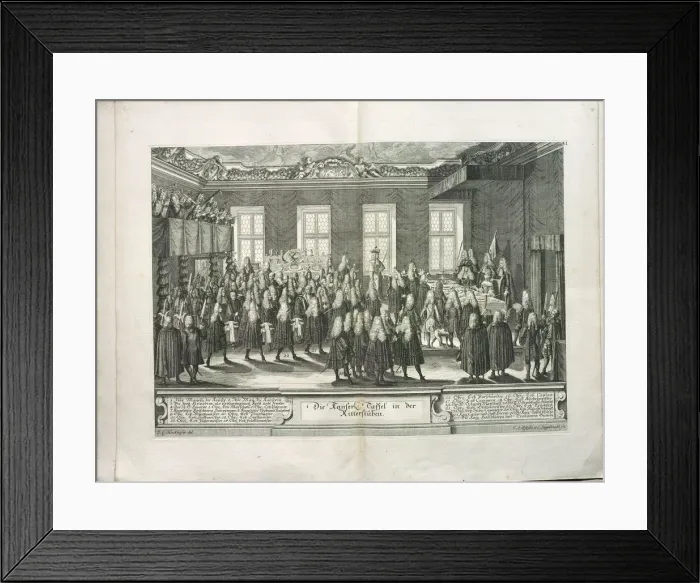 Framed Print : The Ceremony of Reverence to Joseph I at the Knights Hall of the Hofburg Palace, 1705. Artist: Steinl, Matthias (c. 1644-1727) Framed Print : The Ceremony of Reverence to Joseph I at the Knights Hall of the Hofburg Palace, 1705. Artist: Steinl, Matthias (c. 1644-1727)