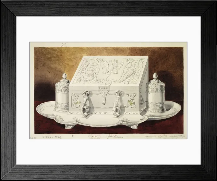 Framed Print : Design of an Inkstand Shaped like a Casket. (Series The Dowry of Grand Princess Maria Pavlovna), 1 Artist: Carl Edvard Bolin company Framed Print : Design of an Inkstand Shaped like a Casket. (Series The Dowry of Grand Princess Maria Pavlovna), 1 Artist: Carl Edvard Bolin company