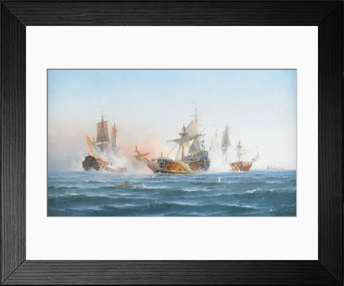 Framed Print : HMS Wachtmeister fighting against the Russian squadron on Juny 4, 1719, 1902. Artist: Richarde, Otto Ludvig (1862-1929) Framed Print : HMS Wachtmeister fighting against the Russian squadron on Juny 4, 1719, 1902. Artist: Richarde, Otto Ludvig (1862-1929)