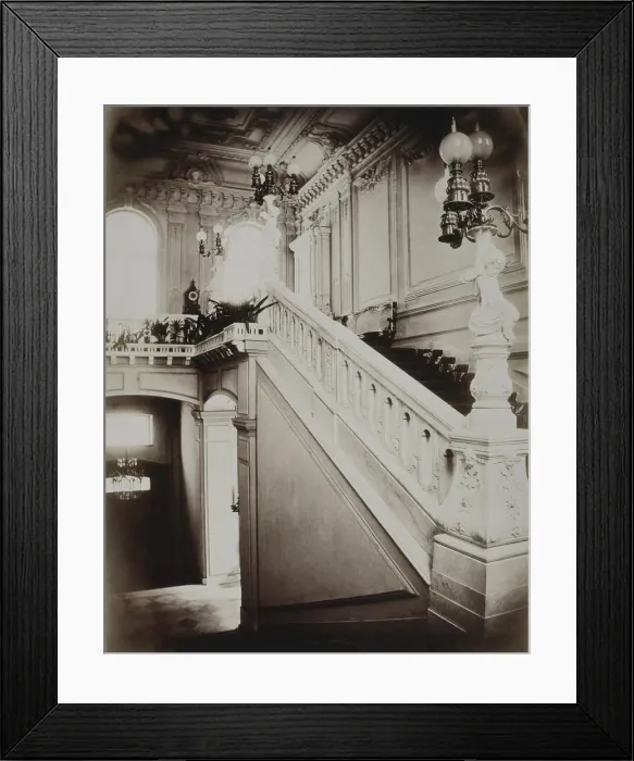 Framed Print : The Stroganov palace in Saint Petersburg. The grand staircase with lower vestibule, 1860s. Artist: Bianchi, Giovanni (1812-1893) Framed Print : The Stroganov palace in Saint Petersburg. The grand staircase with lower vestibule, 1860s. Artist: Bianchi, Giovanni (1812-1893)
