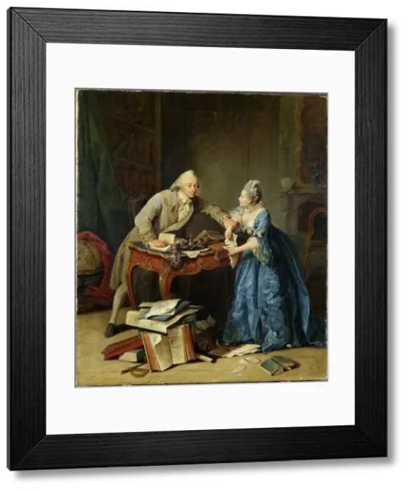 Framed Print : Between science and family, ca 1775. Artist: Kraus, Georg Melchior (1737-1806) Framed Print : Between science and family, ca 1775. Artist: Kraus, Georg Melchior (1737-1806)