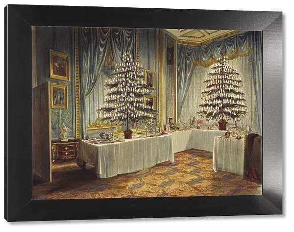 Christmas trees of the Duchess of Kent and the royal children at Windsor Castle, 1850. Artist: Roberts, James (1824-1867)