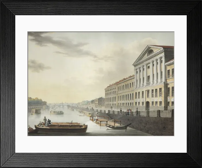 Framed Print : View of the Fontanka River from the Izmailovsky Bridge, 1820-1823. Artist: Yesakov, Yermolai Ivanovich (1791-1840) Framed Print : View of the Fontanka River from the Izmailovsky Bridge, 1820-1823. Artist: Yesakov, Yermolai Ivanovich (1791-1840)