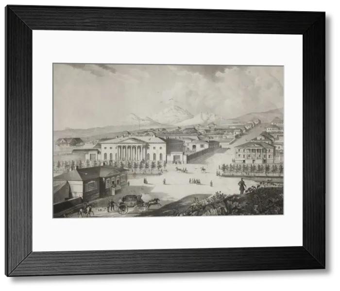 Framed Print : View of the hotel and the center of Pyatigorsk, Mid of the 19th century. Artist: Beggrov, Karl Petrovich (1799-1875) Framed Print : View of the hotel and the center of Pyatigorsk, Mid of the 19th century. Artist: Beggrov, Karl Petrovich (1799-1875)