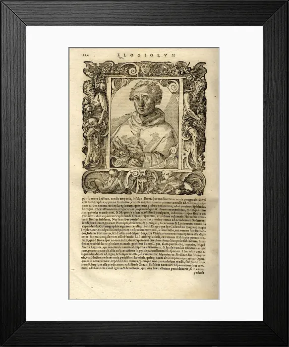Framed Print : Portrait of Christopher Columbus. (From Elogia virorum bellica virtute illustrium by Paolo Giovio), Artist: Anonymous Framed Print : Portrait of Christopher Columbus. (From Elogia virorum bellica virtute illustrium by Paolo Giovio), Artist: Anonymous