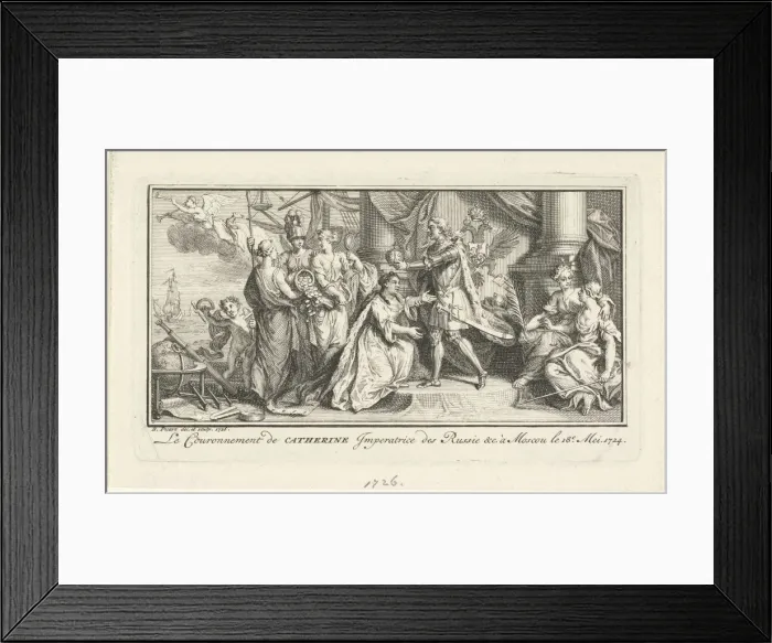 Framed Print : Peter the Great crowns his wife Catherine I as Empress, 1726. Artist: Picart, Bernard (1673?1733) Framed Print : Peter the Great crowns his wife Catherine I as Empress, 1726. Artist: Picart, Bernard (1673?1733)