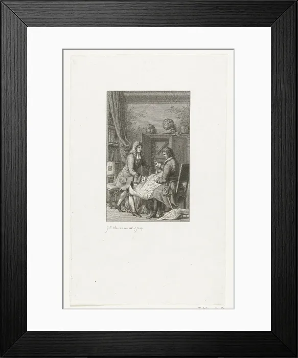 Framed Print : Tsar Peter the Great and Mayor Nicolaes Witsen studying a map, 1814. Artist: Marcus, Jacob Ernst (1774-1826) Framed Print : Tsar Peter the Great and Mayor Nicolaes Witsen studying a map, 1814. Artist: Marcus, Jacob Ernst (1774-1826)