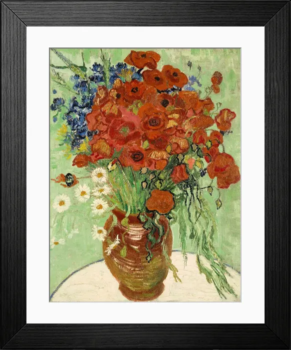Framed Print : Still Life, Vase with Daisies and Poppies, 1890. Artist: Gogh, Vincent, van (1853-1890) Framed Print : Still Life, Vase with Daisies and Poppies, 1890. Artist: Gogh, Vincent, van (1853-1890)