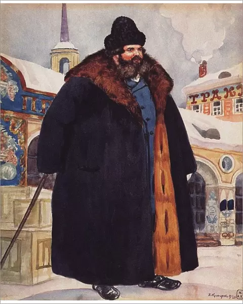 Merchant in a fur coat, 1920. Artist: Kustodiev, Boris Michaylovich (1878-1927)