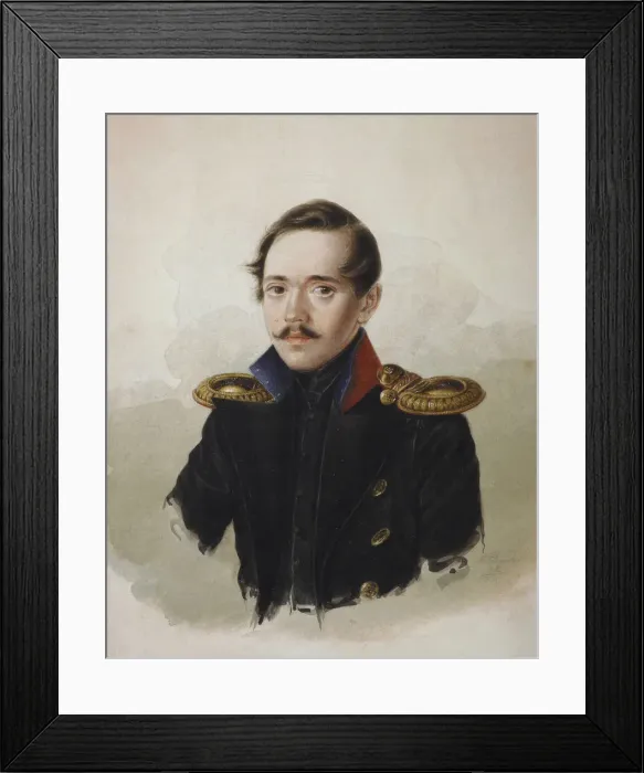 Framed Print : Portrait of the poet Mikhail Lermontov (1814-1841), 1839. Artist: Klunder, Alexander Ivanovich (1802-1875) Framed Print : Portrait of the poet Mikhail Lermontov (1814-1841), 1839. Artist: Klunder, Alexander Ivanovich (1802-1875)