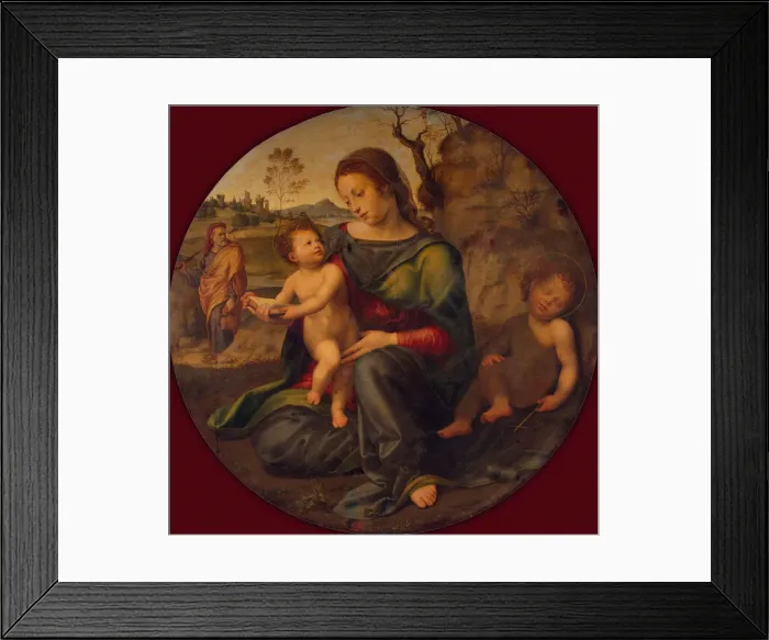 Framed Print : The Holy Family with the young John the Baptist, c. 1520. Artist: Bugiardini, Giuliano (1475-1554) Framed Print : The Holy Family with the young John the Baptist, c. 1520. Artist: Bugiardini, Giuliano (1475-1554)