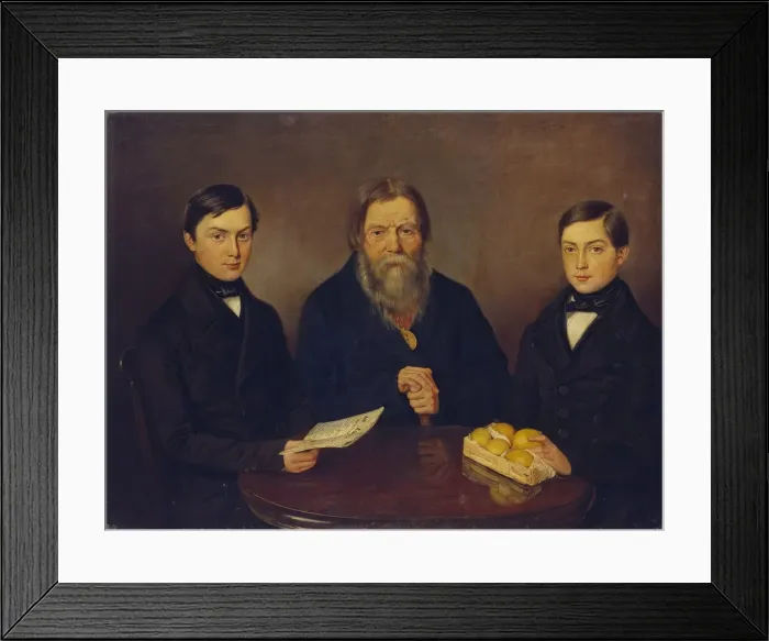 Framed Print : Merchant Smurov with sons, 1840s. Artist: Anonymous Framed Print : Merchant Smurov with sons, 1840s. Artist: Anonymous