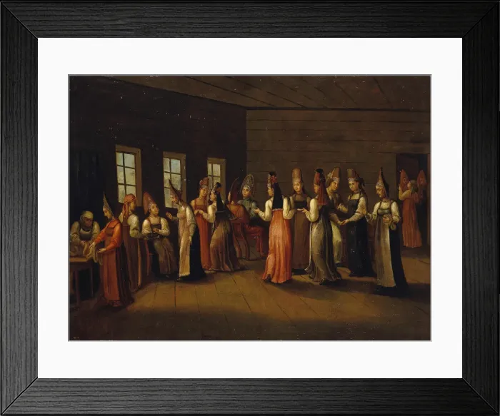 Framed Print : Eve-of-the-wedding party in a Merchants House, First quarter of 19th century. Artist: Anonymous Framed Print : Eve-of-the-wedding party in a Merchants House, First quarter of 19th century. Artist: Anonymous