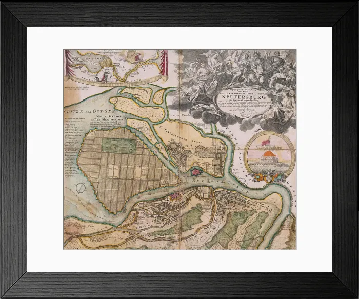 Framed Print : Map of Petersburg (Saint Petersburg master plan), ca. 1718-1719. Artist: Homann, Johann Baptist (1663-1724) Framed Print : Map of Petersburg (Saint Petersburg master plan), ca. 1718-1719. Artist: Homann, Johann Baptist (1663-1724)
