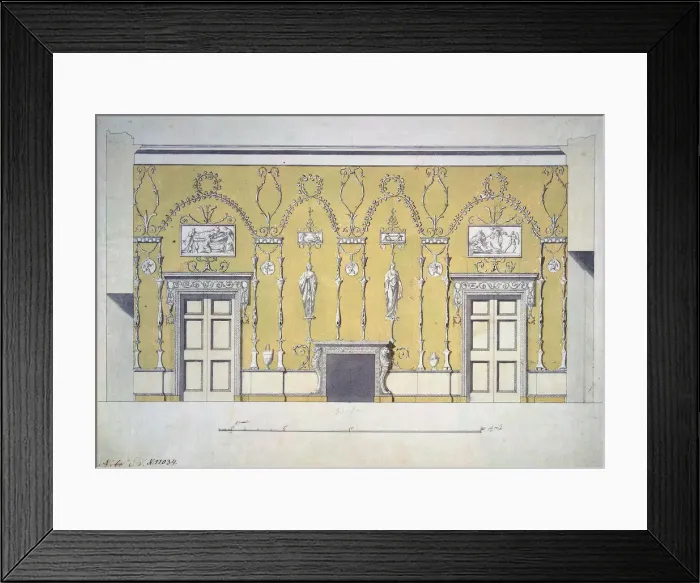 Framed Print : Design of the Green Dining room Great Palace in Tsarskoye Selo, Early 1780s. Artist: Cameron, Charles (ca. 1730 / 40-1812) Framed Print : Design of the Green Dining room Great Palace in Tsarskoye Selo, Early 1780s. Artist: Cameron, Charles (ca. 1730 / 40-1812)