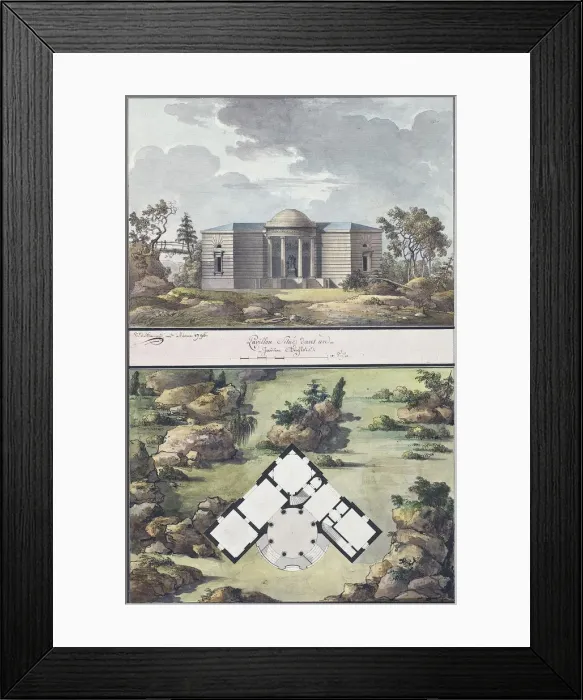 Framed Print : Pavilion in the English garden, 1795. Artist: Thomas de Thomon, Jean Francois (1754-1813) Framed Print : Pavilion in the English garden, 1795. Artist: Thomas de Thomon, Jean Francois (1754-1813)
