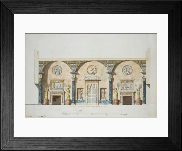 Framed Print : Design for the main hall in the Agate Pavilion at Tsarskoye Selo, Early 1780s. Artist: Cameron, Charles (ca. 1730 / 40-1812) Framed Print : Design for the main hall in the Agate Pavilion at Tsarskoye Selo, Early 1780s. Artist: Cameron, Charles (ca. 1730 / 40-1812)