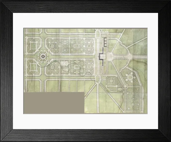 Framed Print : Design for the Strelna palace and park, 1717. Artist: Le Blond, Jean-Baptiste Alexandre (1679-1719) Framed Print : Design for the Strelna palace and park, 1717. Artist: Le Blond, Jean-Baptiste Alexandre (1679-1719)