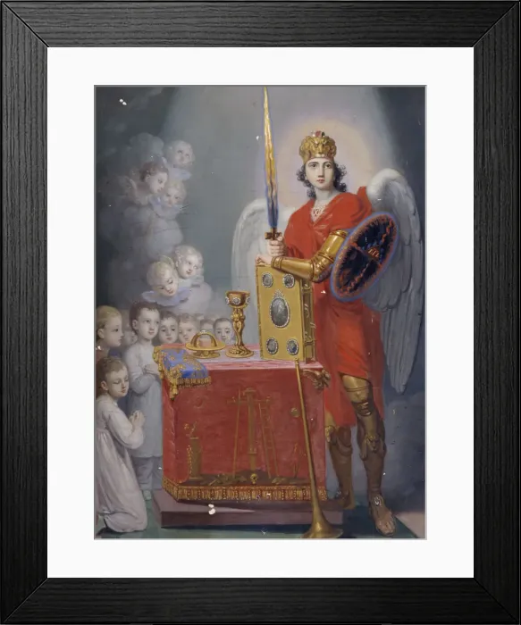 Framed Print : The Children of the Emperor Paul I before the altar, protected by Archangel Michael. Artist: Borovikovsky, Vladimir Lukich (1757-1825)