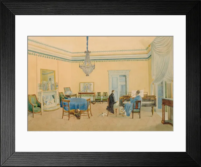 Framed Print : Interior with figures. The Music Room, 1830-1839. Artist: Anonymous Framed Print : Interior with figures. The Music Room, 1830-1839. Artist: Anonymous
