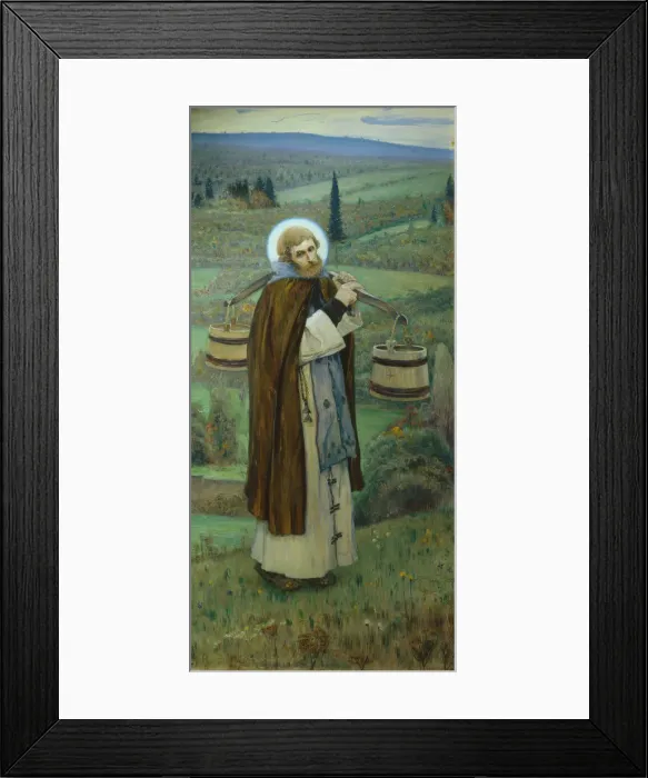 Framed Print : Saint Sergius labours (Triptych, Left part), 1896. Artist: Nesterov, Mikhail Vasilyevich (1862-1942) Framed Print : Saint Sergius labours (Triptych, Left part), 1896. Artist: Nesterov, Mikhail Vasilyevich (1862-1942)