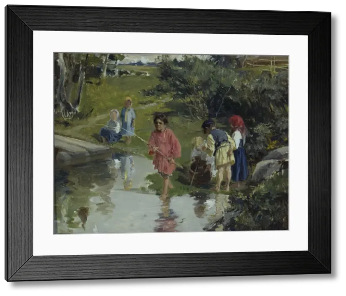 Framed Print : Children Fishing, 1882. Artist: Pryanishnikov, Illarion Mikhailovich (1840-1894) Framed Print : Children Fishing, 1882. Artist: Pryanishnikov, Illarion Mikhailovich (1840-1894)