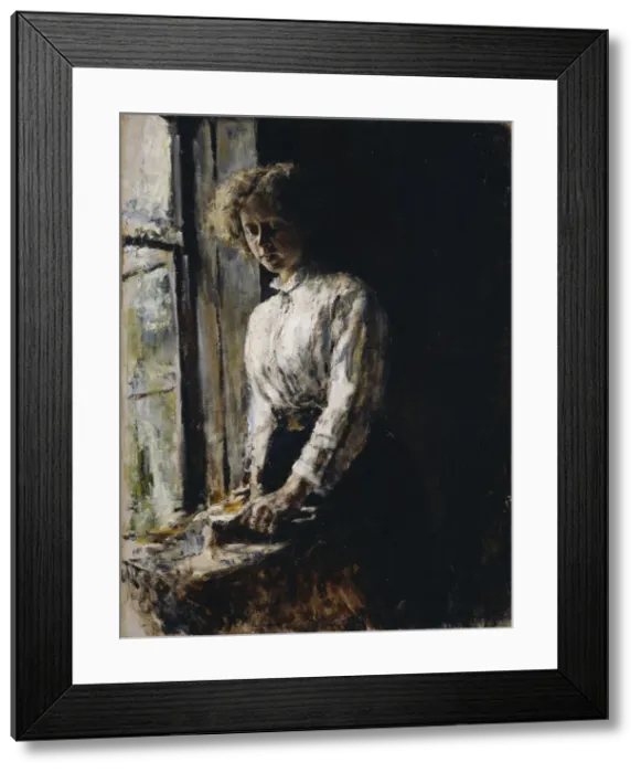 Framed Print : At the window. Portrait of Olga Fyodorovna Trubnikova, 1886. Artist: Serov, Valentin Alexandrovich (1865-1911) Framed Print : At the window. Portrait of Olga Fyodorovna Trubnikova, 1886. Artist: Serov, Valentin Alexandrovich (1865-1911)