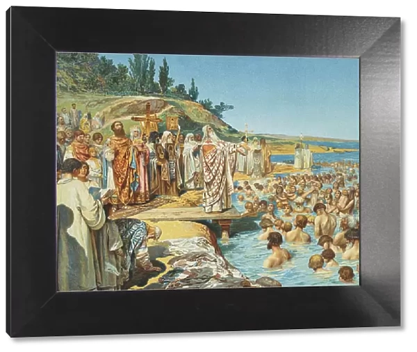 The baptism of the residents of Kiev in 988. Artist: Lebedev, Klavdi Vasilyevich (1852-1916)