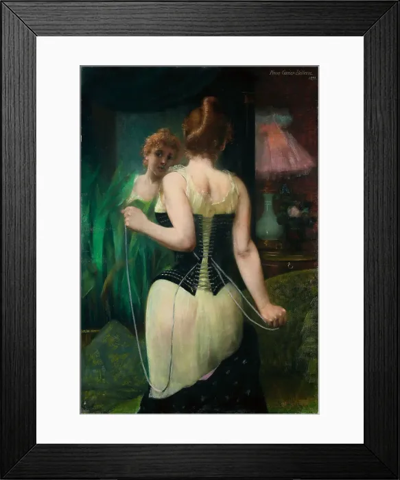 Framed Print : Young Woman Adjusting Her Corset, 1893. Artist: Carriere-Belleuse, Pierre (1851-1933) Framed Print : Young Woman Adjusting Her Corset, 1893. Artist: Carriere-Belleuse, Pierre (1851-1933)