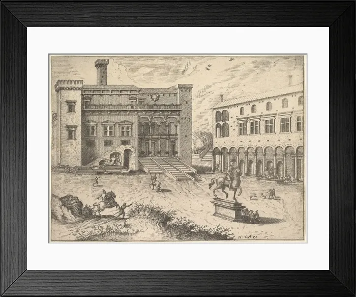 Framed Print : View of the Campidoglio on the Capitoline Hill, from the series Operum antiquorum romanorum, 1562. Artist: Doetecum, Joannes van (ca 1530-1605) Framed Print : View of the Campidoglio on the Capitoline Hill, from the series Operum antiquorum romanorum, 1562. Artist: Doetecum, Joannes van (ca 1530-1605)
