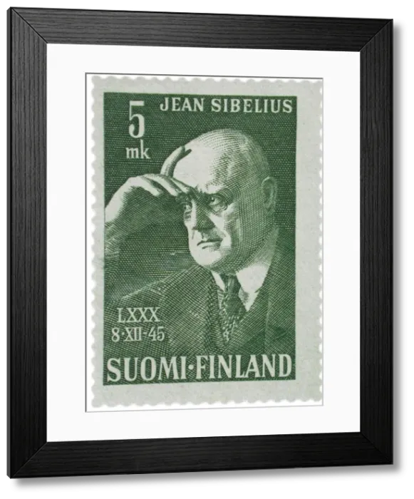 Framed Print : Jean Sibelius (postage stamp), 1945. Artist: Anonymous Framed Print : Jean Sibelius (postage stamp), 1945. Artist: Anonymous